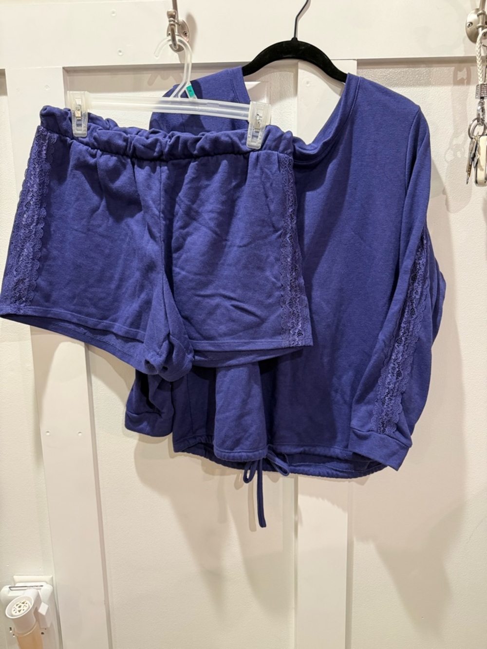 Adore Me Purple Lace-Trim Lounge Set — Long Sleeve Top & Shorts